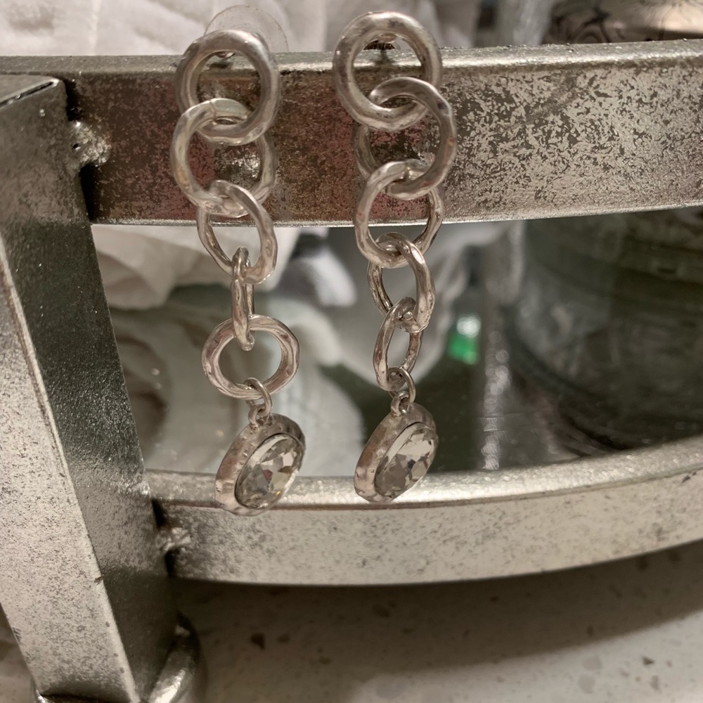 Silver chain drop earrings with rhinestone